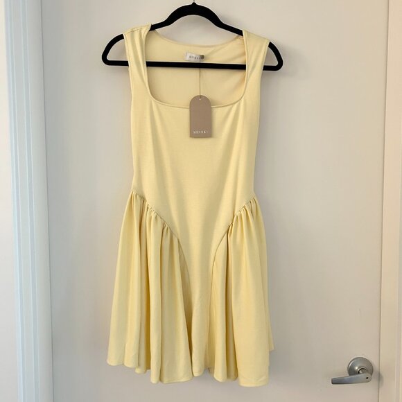 Meshki Sharon Scuba Jersey Mini Dress in Pastel Lemon Size L NWT - Picture 4 of 10